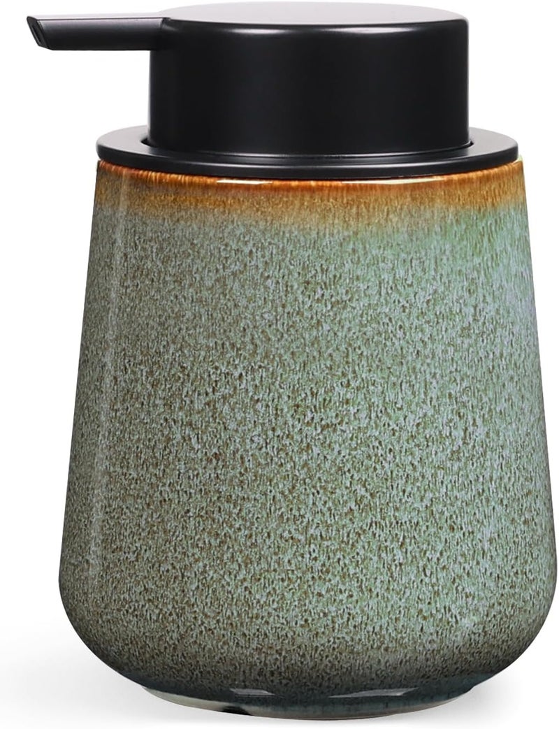 INGOFIN Ceramic Lotion Dispenser - 12 oz Refillable Hand Soap Dispenser Bathroom, Modern Liquid Dispenser with Pump, Dish Soap Dispenser for Kitchen,Kiln-Glazed Blue and Green - Image 2